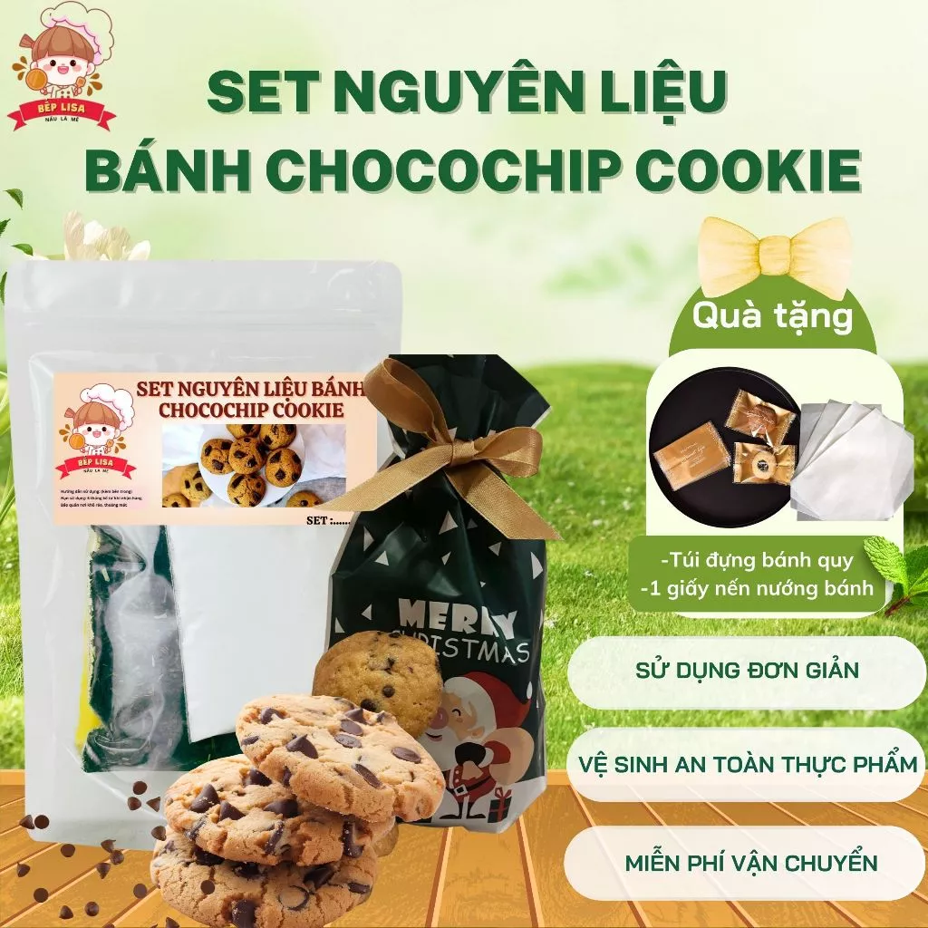 Set nguyên liệu làm bánh Chocochip Cookie tại nhà – Quà tặng kèm túi đựng, giấy nến (Không kèm bơ) - 20 chiếc