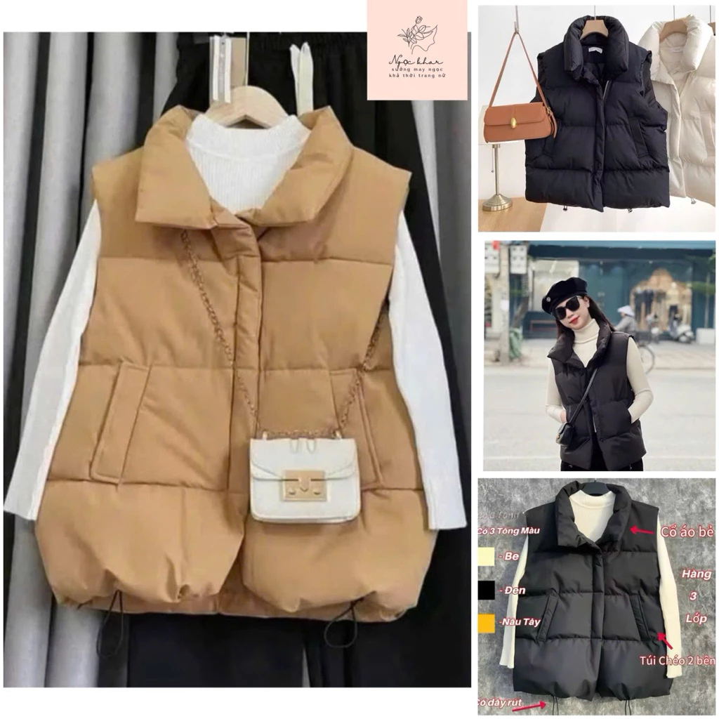 Áo Khoác Phao Gile Trơn 2 Túi Có Dây Rút Gấu Áo Khoác Nữ Freesize