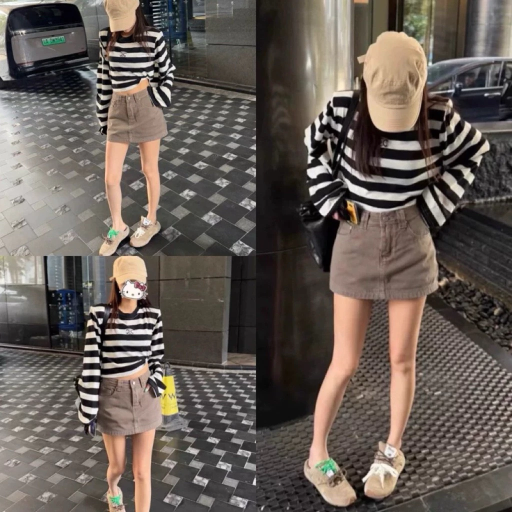 Chân váy jeans ngắn dáng chữ a cạp cao màu mới hottrend