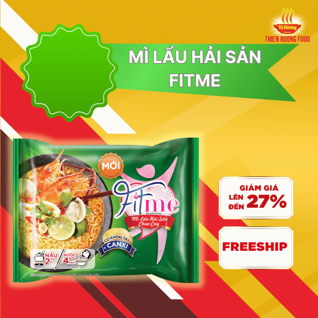 [MỚI] Thùng 3 Gói Mì Lẩu Hải Sản Chua Cay Fitme 80gram/gói [TMILA024]