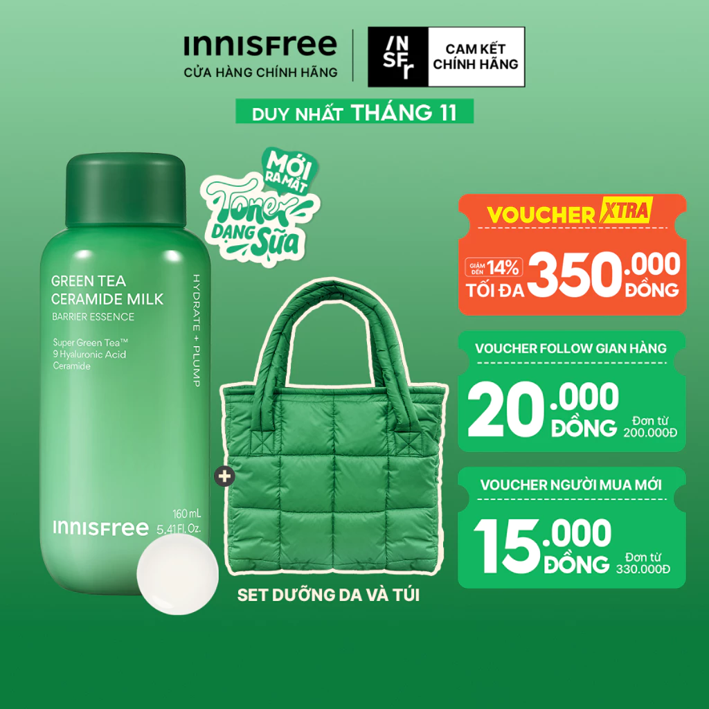 Toner dạng sữa cấp ẩm, phục hồi INNISFREE Green Tea Ceramide Milk