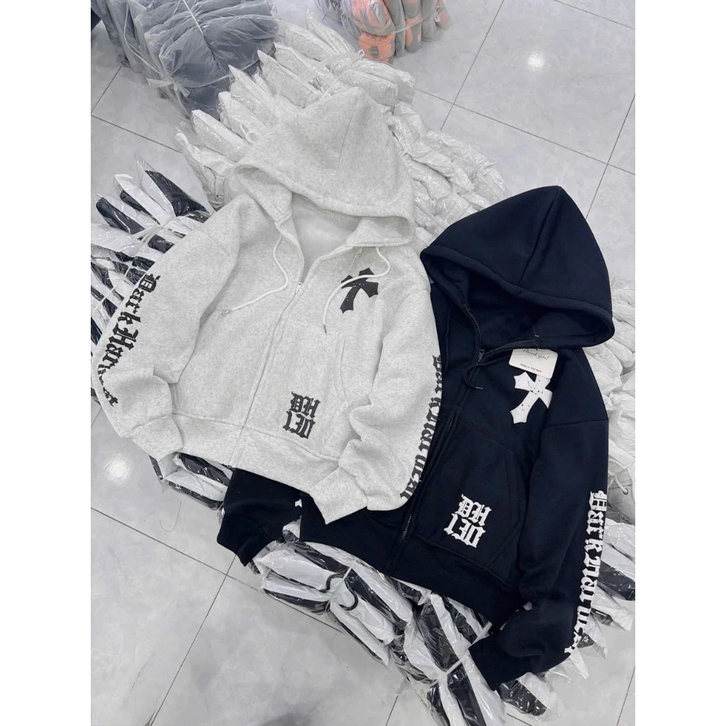 ÁO KHOÁC HOODIE NAM NỮ CÓ NÓN HỌA TIẾT IN NỔI CHỮ THẬP MẪU MỚI