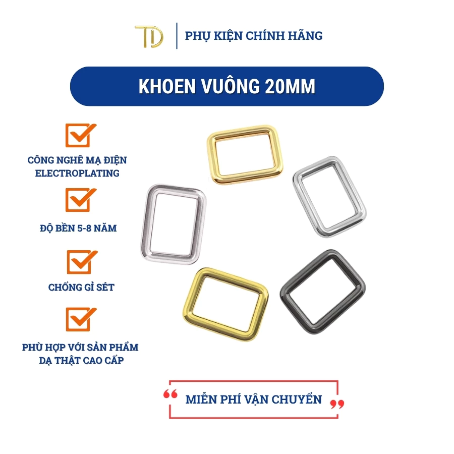 Set 2 cái khoen vuông, khoen chữ nhật túi xách 2cm kim loại không gỉ dùng cho cặp da, túi xách