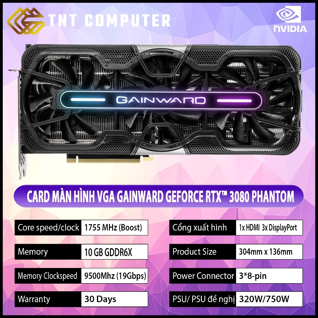 VGA -  Card màn hình RTX 3080  Palit Gainward Phantom Phoenix Gaming  Pro 10GB GDRR6 2nd