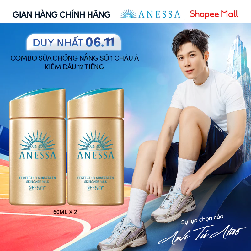 Combo Sữa chống nắng dưỡng da kiềm dầu bảo vệ hoàn hảo Anessa Gold Milk SPF50+ PA++++ 60mlx2