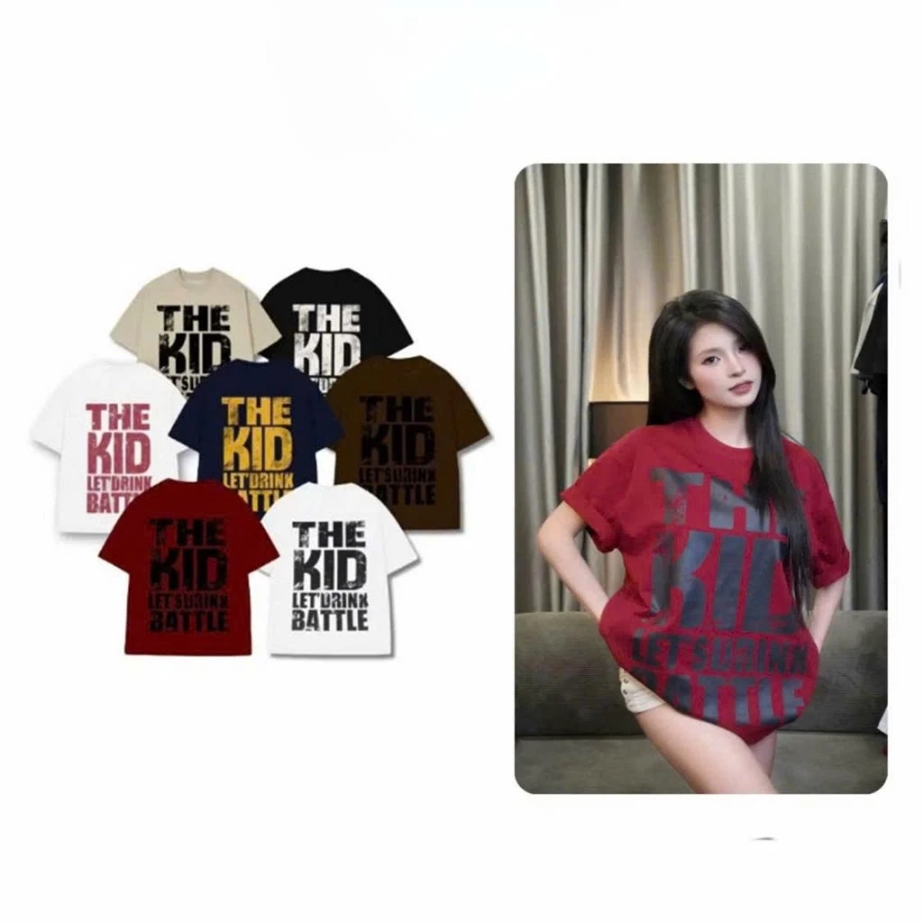 Áo thun tay lỡ unisex THE KID, áo phông form rộng nam nữ mặc cặp, nhóm phong cách ulzzang