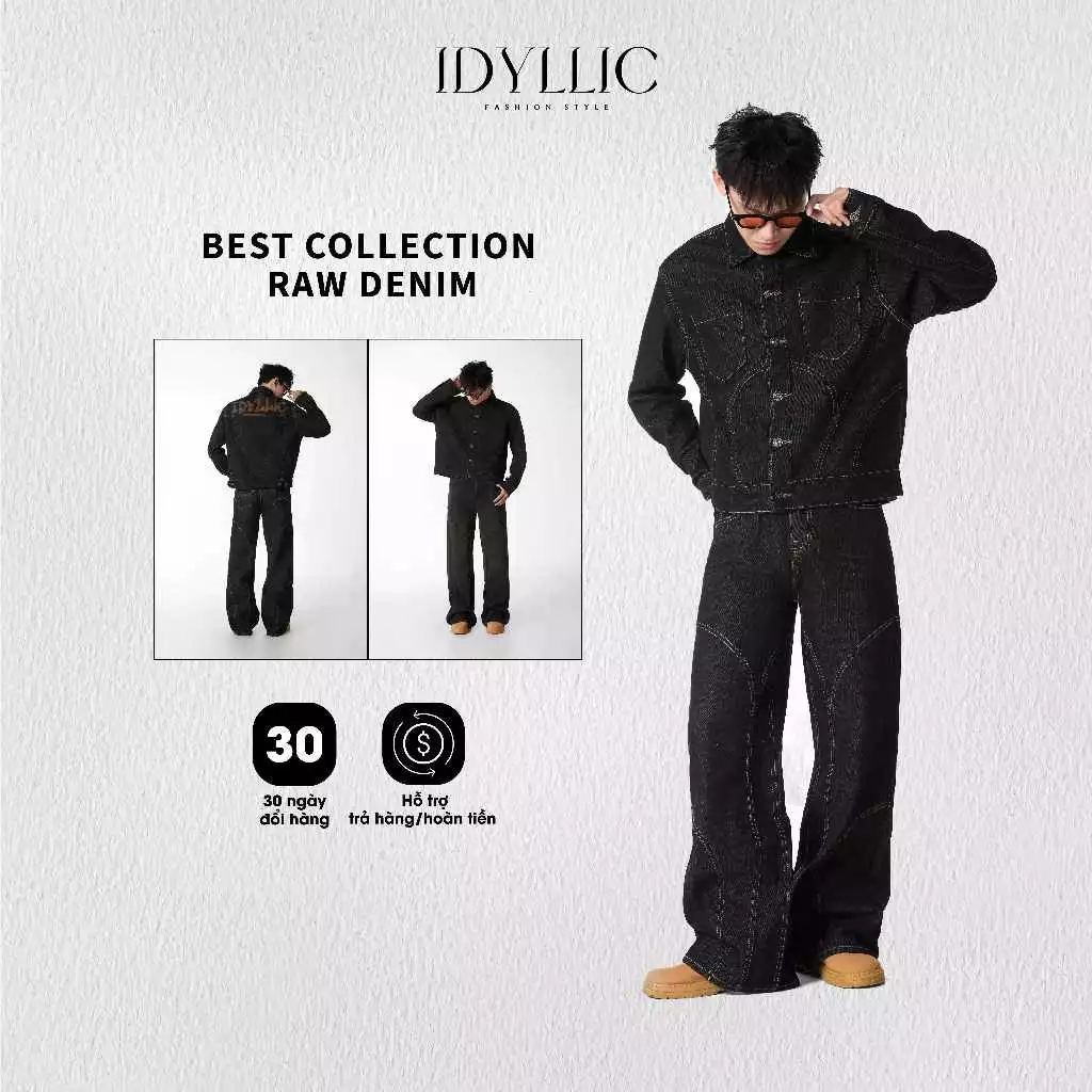 Set Denim on Denim - Raw IDYLLIC Form Boxy  Màu Vintage Dày Dặn Phong Cách Trẻ Trung Dễ Phối Đồ