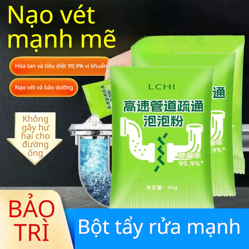 Bột Thông Cống Tốc Độ Cao 80g Dung Dịch Phá Mỡ, Làm Tan Tắc Nghẽn Đường Ống, Bồn Cầu, Bồn Rửa