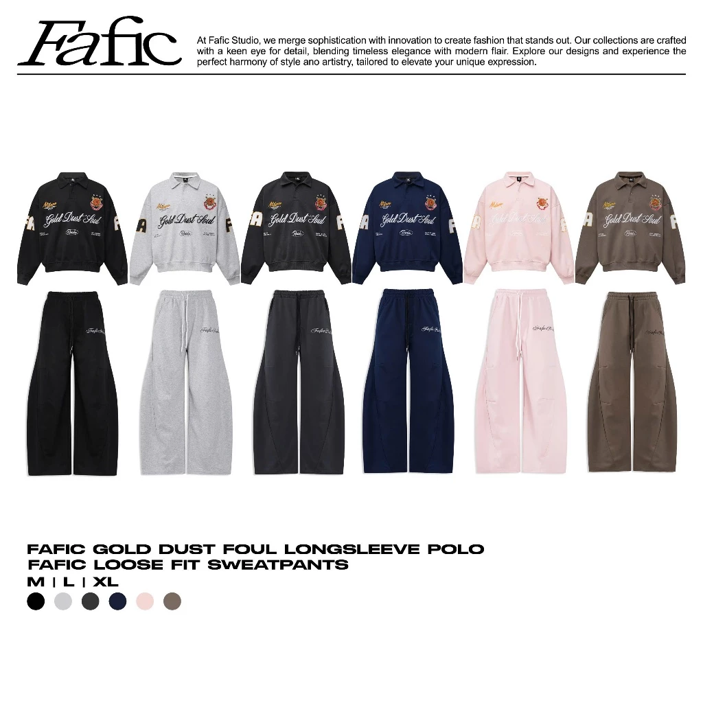 Set Áo sweater Polo , Quần dài ống cong thêu GOLD DUST SOUL FAFIC Studio , Nam Nữ có túi chất nỉ 2 da dáng rộng box