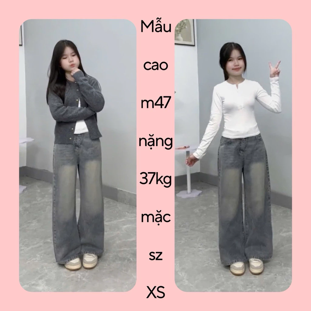 (SUÔNG RỘNG NẤM) QUẦN JEANS NỮ ỐNG SUÔNG RỘNG MÀU XÁM XANH dành cho nấm lùn m42 trở lên