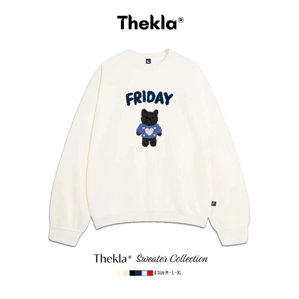 Áo Sweater THEKLA BST386 Hình Gấu Friday - Áo Nỉ Lông Cáo Cao Cấp, Form Rộng Oversize