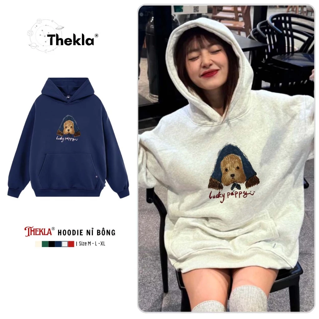 Áo Hoodie In Hình Cún Trùm Khăn Nam Nữ By Thekla BST388 Unisex Chất Nỉ Lót Bông Mũ 2 Lớp Dày Dặn Cao Cấp Form Rộng Unise