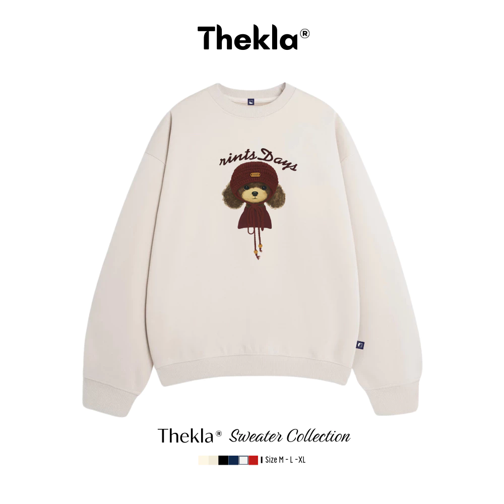 Áo Sweater THEKLA BST390 Hình Cún Đội Mũ - Áo Nỉ Lông Cáo Cao Cấp, Form Rộng Oversize