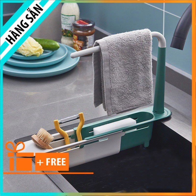Kệ để đồ, giá treo gắn bồn rửa bát bằng nhựa, có thanh treo khăn tiện lợi có thể thay đổi được kích thước 4546