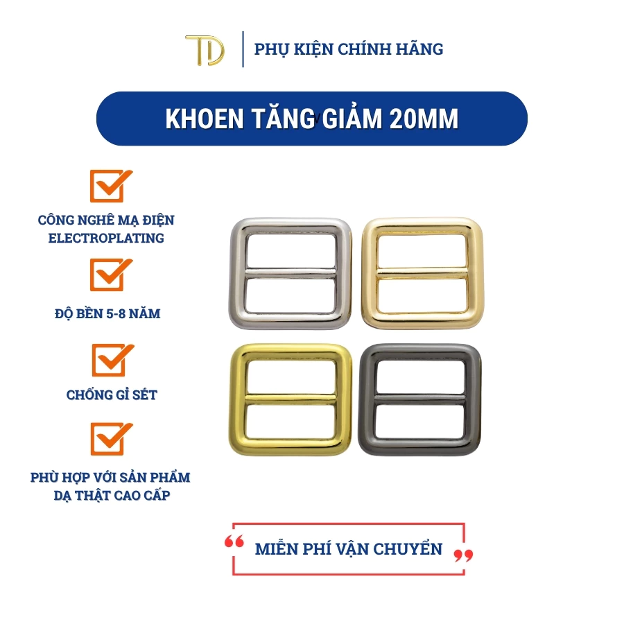 Khoen tăng giảm dây túi xách, khoen tăng đưa 2cm hình chữ nhật độ bền 5-8 năm phụ kiện làm túi xách