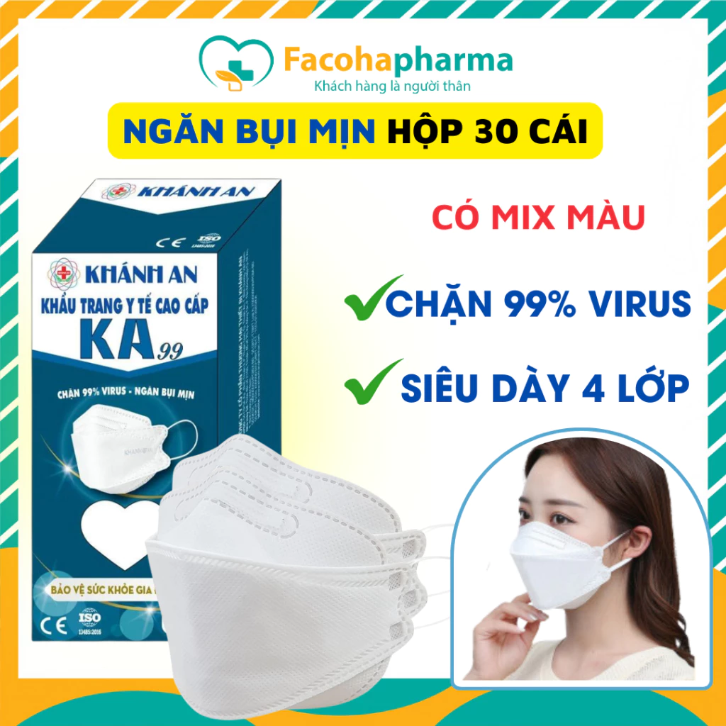 Khẩu trang y tế KF94 Hàn Quốc 4D mask 4 lớp kháng khuẩn Khánh An KA99 hộp 30 cái ngăn vi khuẩn chống bụi hiệu quả KAK99O