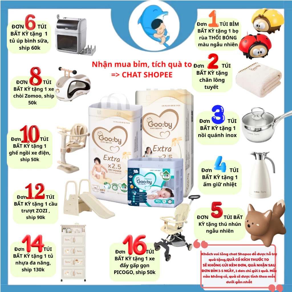 Tã/bỉm quần dán Gooby Extra/Premium đủ size M58/L52/XL50/XXL46 chống tràn hiệu quả cho bé từ 6kg - 24kg MECAHEO