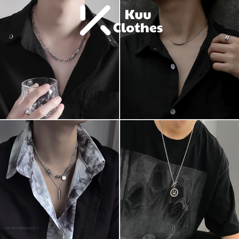 Vòng cổ nam titan không gỉ màu bạc thiết kế Kuu Clothes thiết kế nhiều kiểu dáng phong cách Hàn Quốc