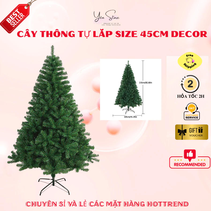 Cây Thông Tự Lắp 45cm Trang Trí Decor Bàn Làm Việc, Decor Nhà Cửa DIY YEN Store