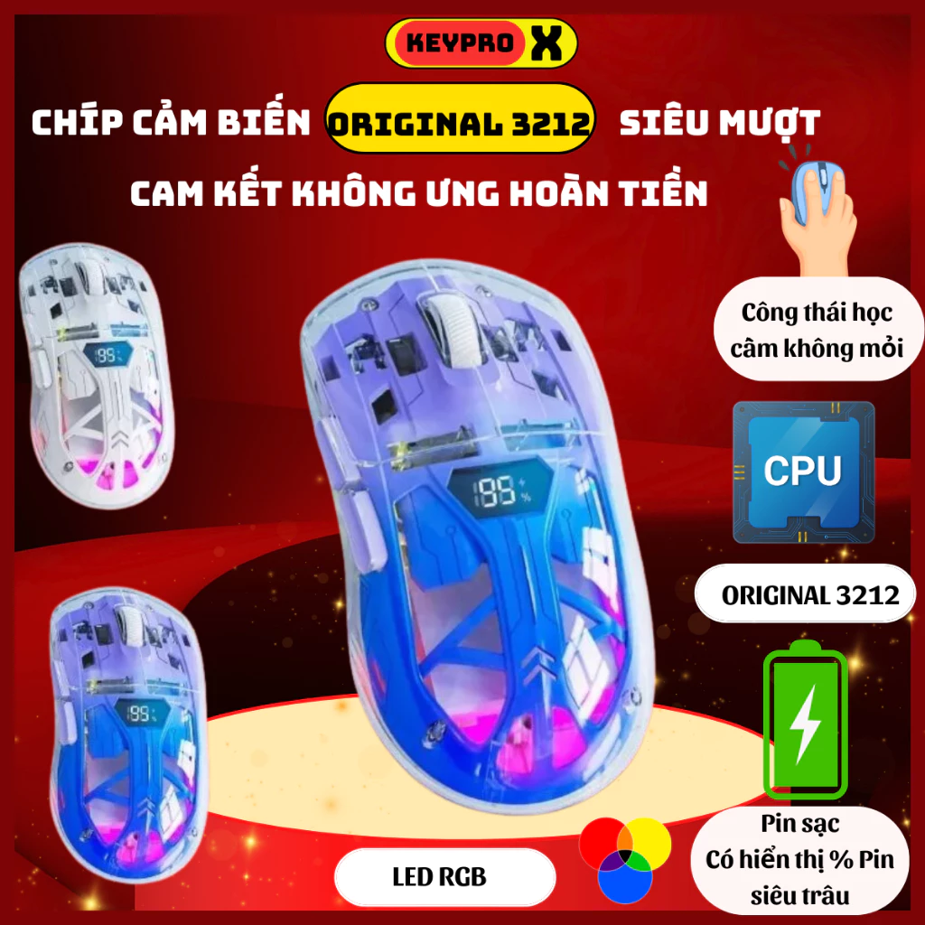 Chuột Không Dây Bluetooth Free Wolf A2 LED RGB 2 Mode Chip Original 3212 Siêu Mượt chiến mọi tựa Game