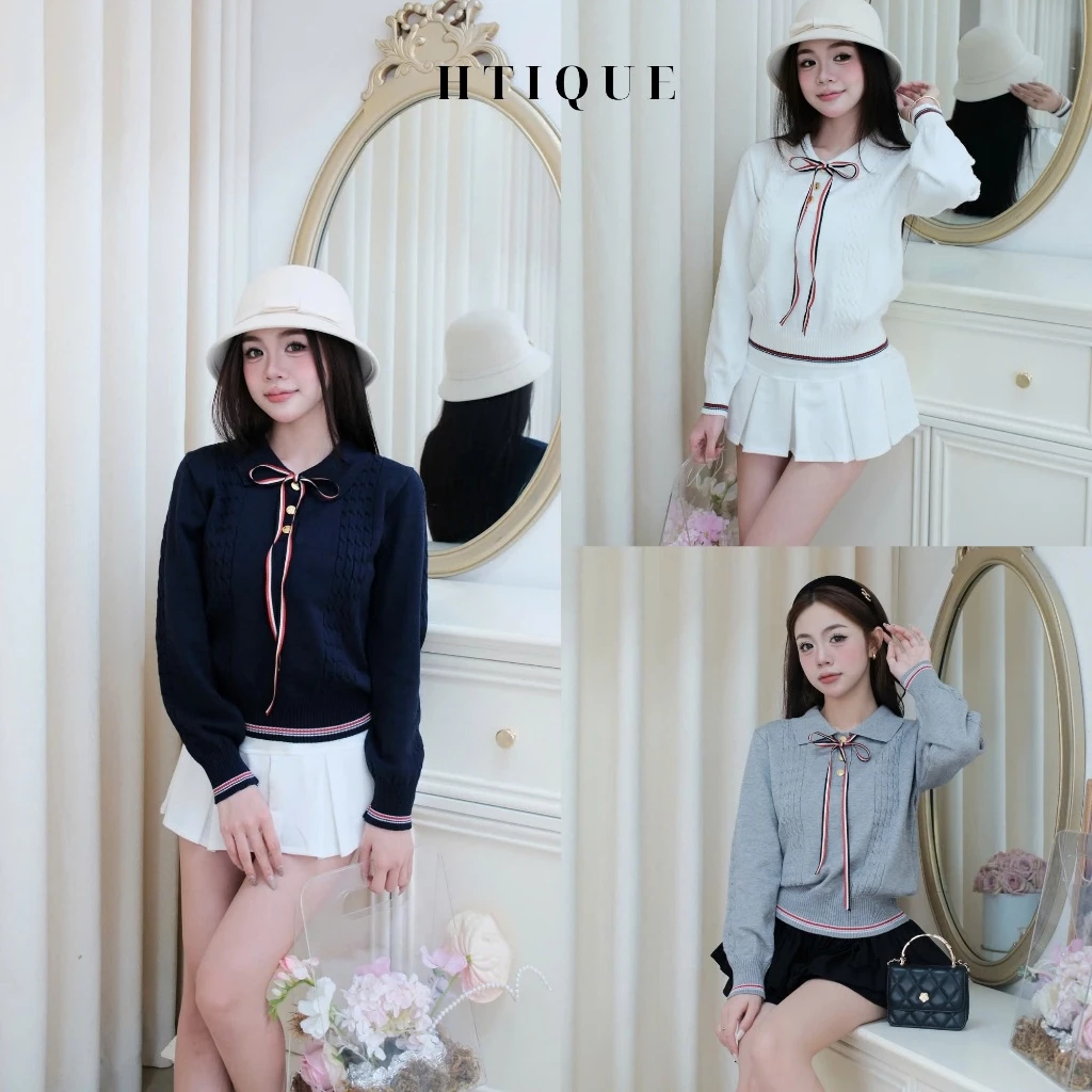 (BST Thu Đông HTIQUE) DEAL mở bán Áo len dài tay Vibe tiểu thư sang chảnh mix dây nơ, Áo len dệt kim siêu nữ tính. LA10
