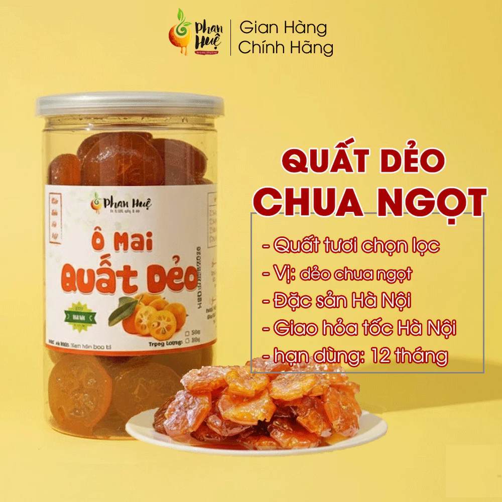 Ô mai quất, tắc dẻo chua ngọt hộp 100g 300g 500g Phan Huệ. Vị dẻo chua ngọt. Đặc sản Hà Nội