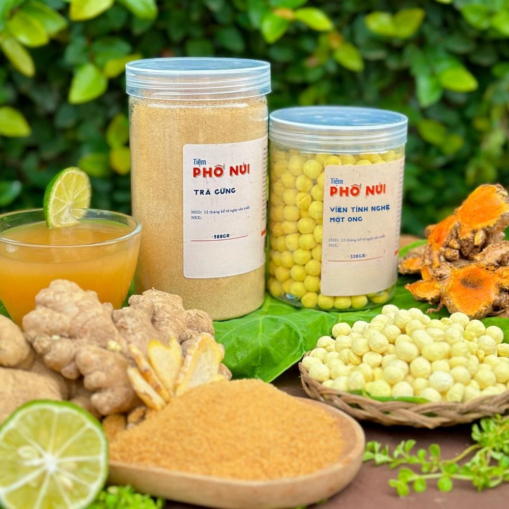 Combo Trà Gừng 500gram + Viên Nghệ Mật Ong 330gram - Tiệm Phố Núi