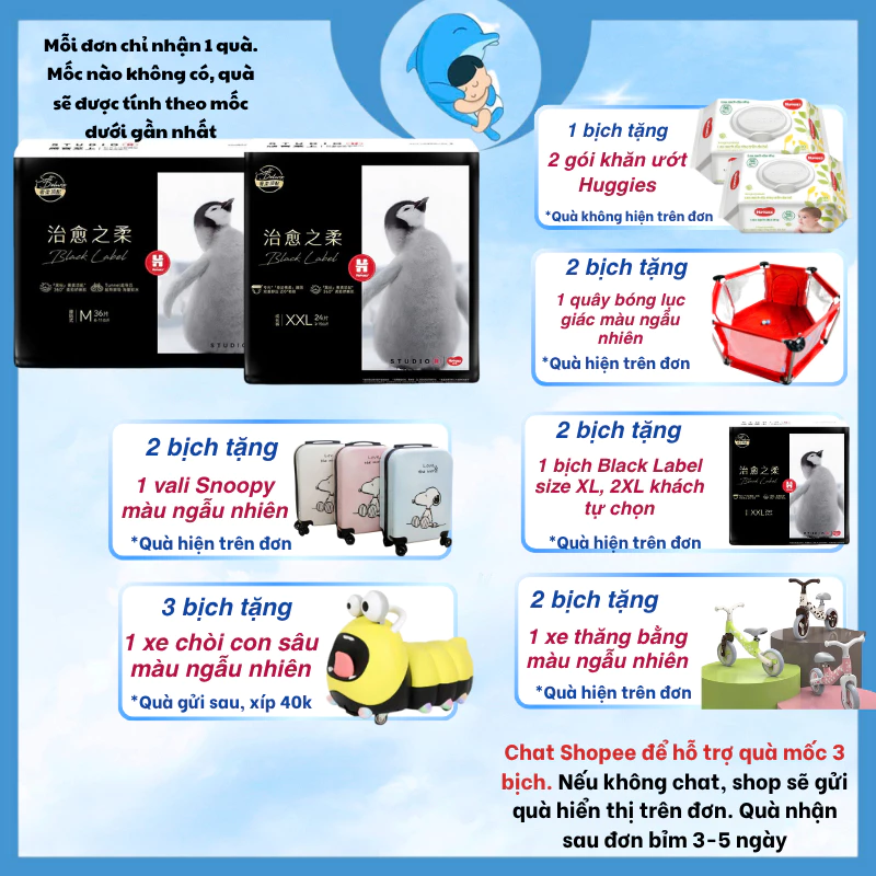 Tã dán và tã quần Huggies Black Label size M36/L32/XL28/2XL24 cho bé từ 6-15kg MECAHEO