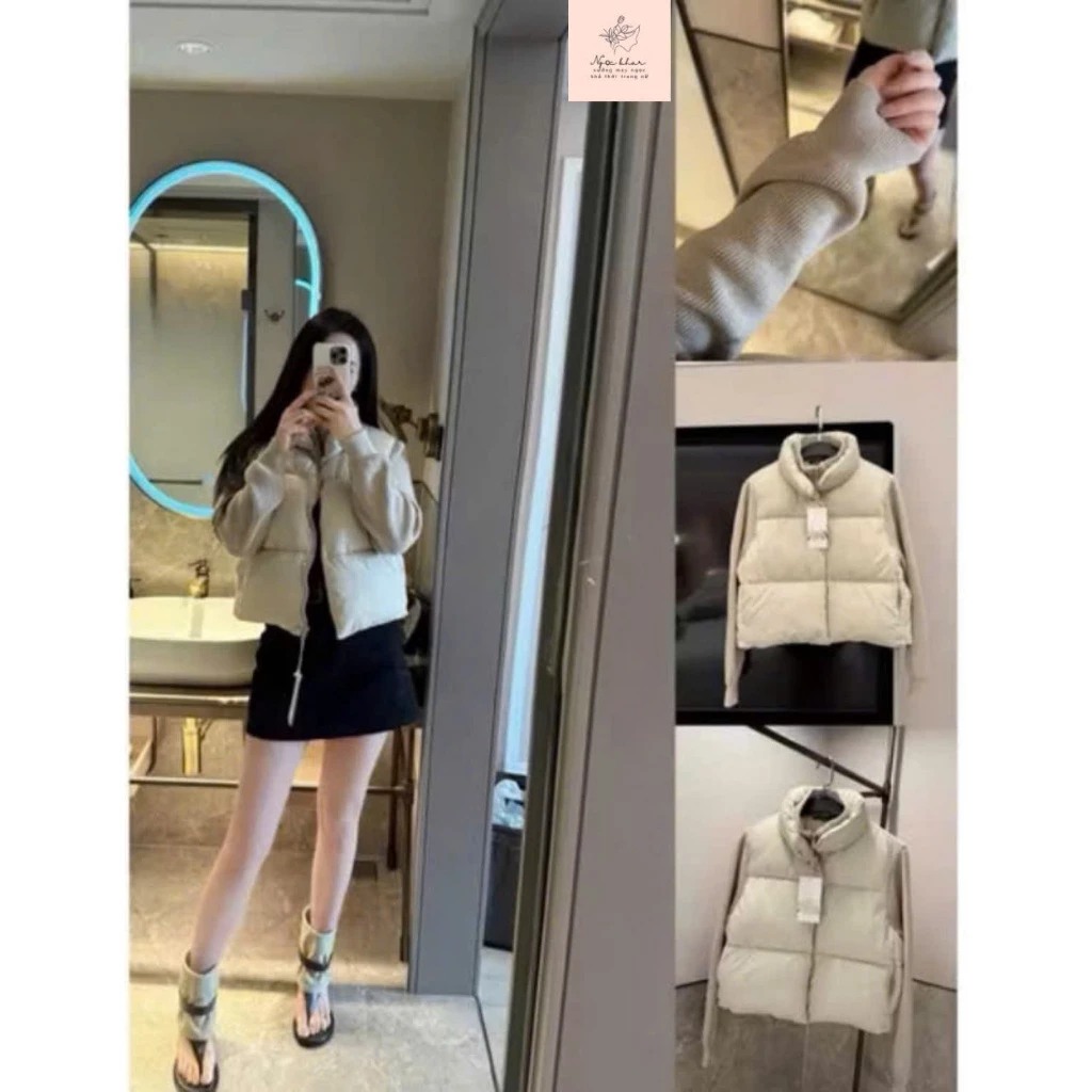[Deal Đầu Mùa] Áo Phao Tay Len Cổ Bẻ Zra QC XỊN ( Hàng Có Sẵn ) Hàng siêu nhẹ mix tay len, dáng đẹp giữ ấm mùa đông