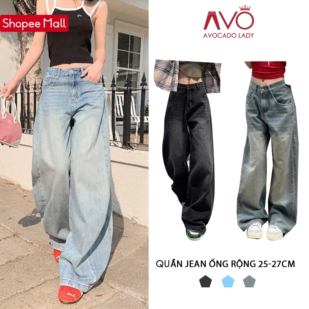 Quần Jeans Ống Suông Rộng Đứng Avo Avocado Cạp Cao Màu RETRO Ống Rộng Chất Jean Mềm Form Unisex