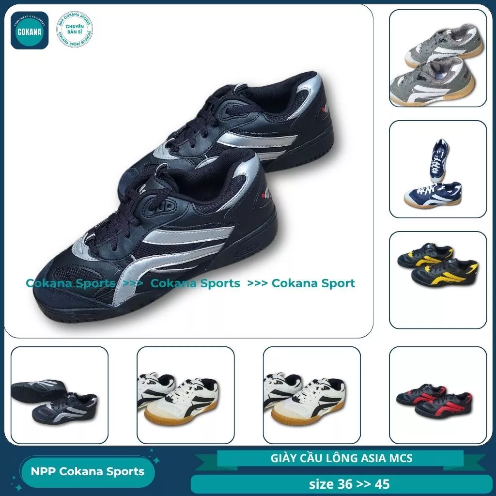 Giày cầu lông bóng chuyền pickleball Asia MCS02 đen bạc, trắng đen dùng cho các hoạt động thể thao