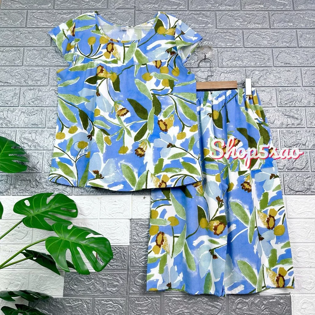 Đồ bộ tole trung niên, bộ tole lanh mặc nhà SHOP5SAO quần lửng, áo cánh tiên có Bigsize (50-80kg)