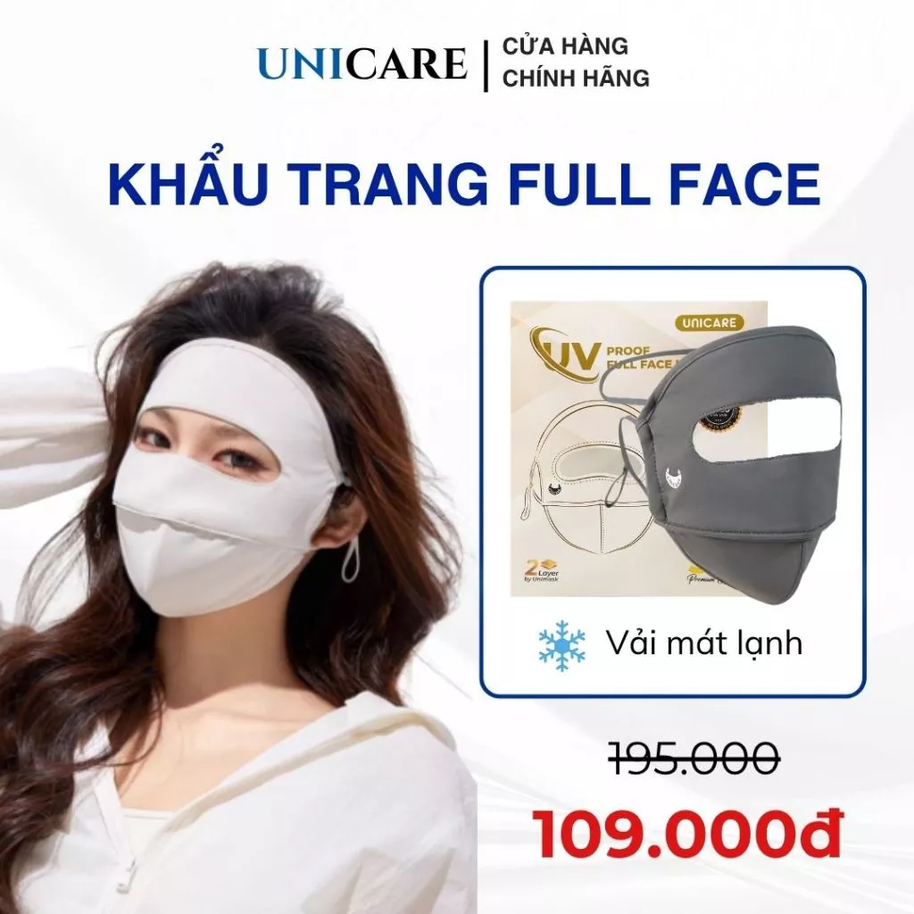 Combo 2 chiếc khẩu trang toàn mặt Unicare chống nắng, khẩu trang Full Face chống UV thoáng khí che chắn toàn diện