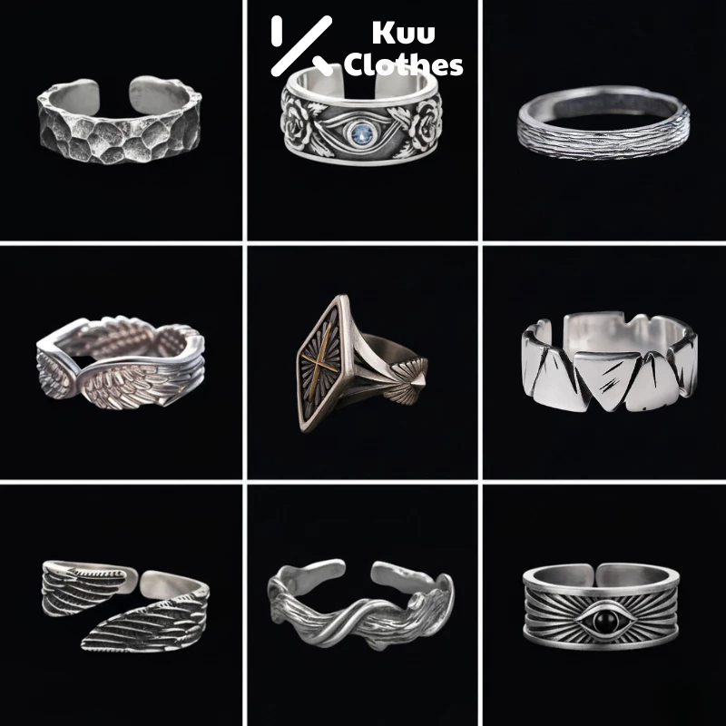 Nhẫn titan không gỉ nam và nữ cá tính Kuu Clothes nhẫn hở mạ bạc dễ điều chỉnh kích cỡ nhiều mẫu
