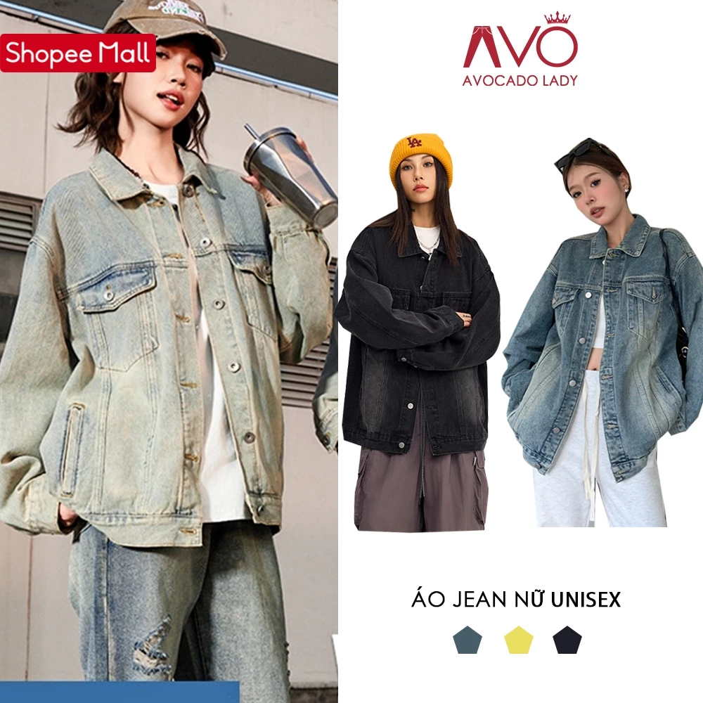 Áo Khoác Jean Bò Nữ Nam Avo Avocado Chất Jean Demin Cao Cấp Đứng From Wash Màu Hot Trend Phong Cách Retro