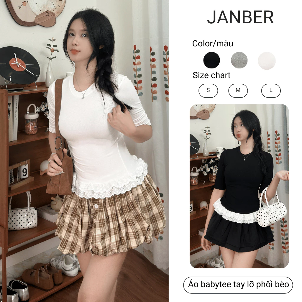 (XẢ KHO) Áo Thun Nữ Tay lửng , Chất Cotton Zip Co Giãn, Mềm Mịn, Phối Bèo Dễ Thương