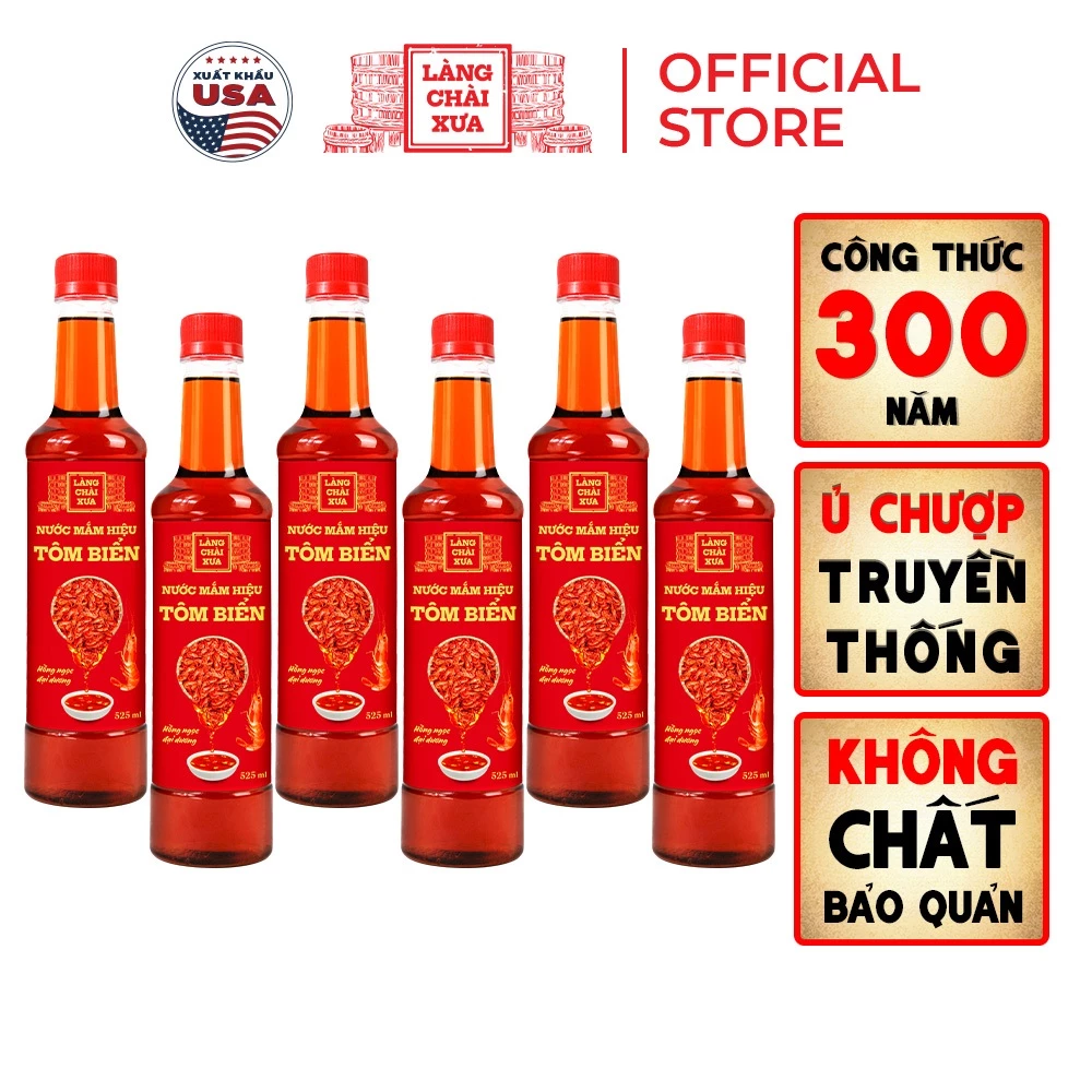 [TẶNG 1 MINI TƯƠNG 125ML] Thùng 6 chai nước mắm hiệu tôm biển Làng Chài Xưa 525ml Hồng Ngọc Đại Dương