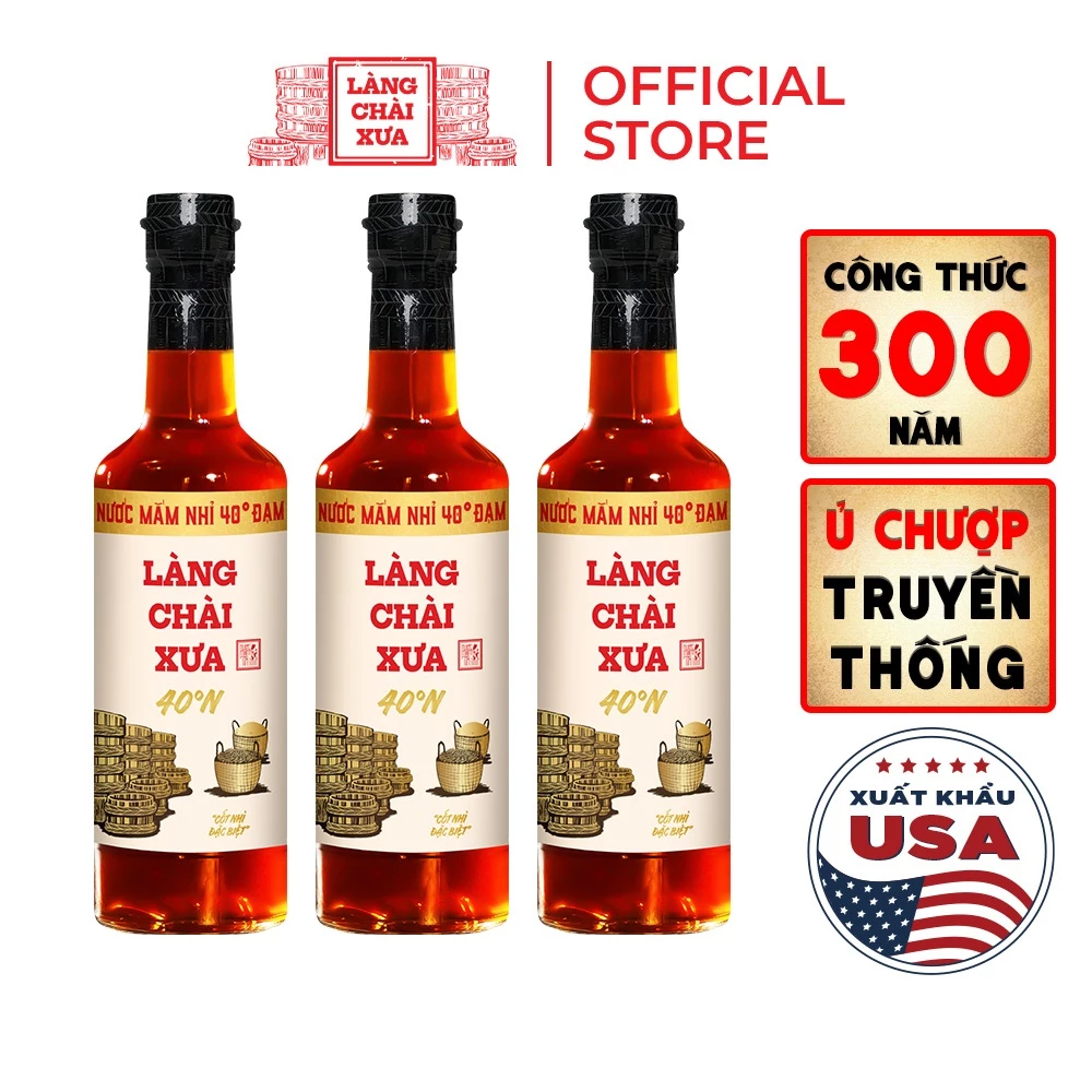 [Combo 3 chai] Nước mắm nhỉ 40 độ đạm Làng Chài Xưa nhãn vàng chai thủy tinh 500ml ủ chượp 2 lần