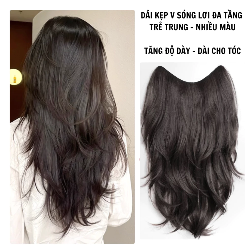Tóc giả kẹp nửa đầu kiểu V, kiểu tóc giả nữ đẹp chất tóc mềm mượt cao cấp dài 50CM - TÓC GIẢ KIỂU V