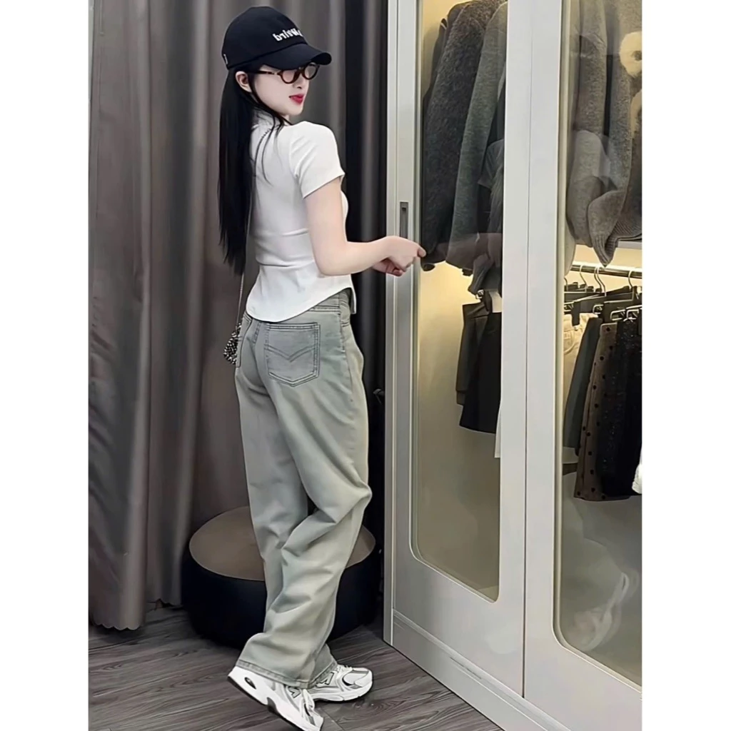 Quần Jeans Nữ Lưng Cao Ống Suông Dáng Dài Thêu Túi  Tôn Dáng, Hack Chân Siêu Đẹp