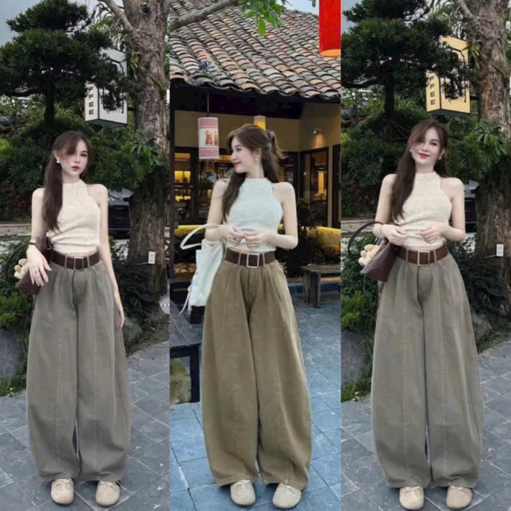 Quần jean ống rộng dáng thụng cạp cao tôn dáng