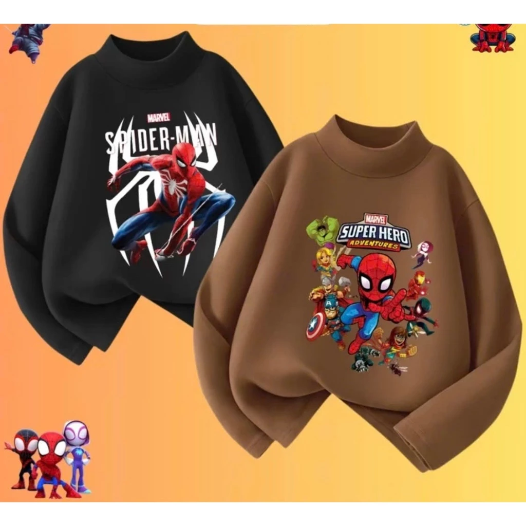 [8_20kg] Áo giữ nhiệt cổ cao cho bé trai IN HÌNH NGẪU NHIÊN Spiderman+ CAPTION , chất nỉ nhung 2 mặt, mềm, co giãn