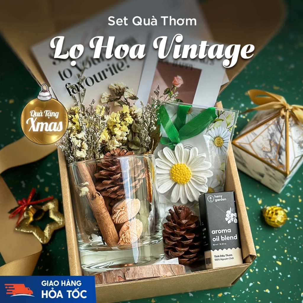 Set Quà Tặng Sinh Nhật Bộ Hoa Khuếch Tán Tinh Dầu Thơm Phòng Decor Vintage HENY GARDEN