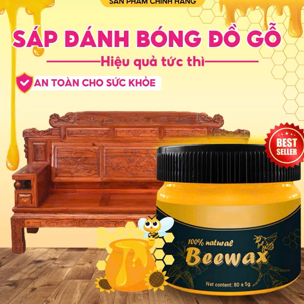 Sáp ong Beewax Đánh Bóng Sàn Gỗ Đồ Gỗ 80g - Khôi Phục Vẻ Đẹp Tự Nhiên, Giữ Ẩm Và Bảo Vệ Gỗ Lâu Dài