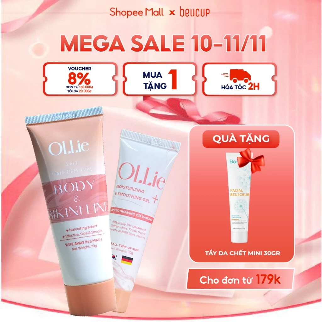 Combo kem tẩy lông và kem dưỡng Ollie tẩy vùng kín, nách, tay, chân , an toàn không đau rát,dưỡng da phù hợp mọi loại da