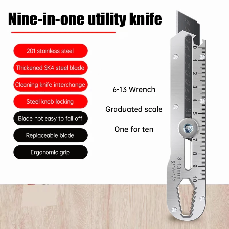 🏵️COD🏵️Dao rọc giấy đa năng 6 trong 1 – Cắt, vặn, mở, siết, nạy, đo tiện dụng