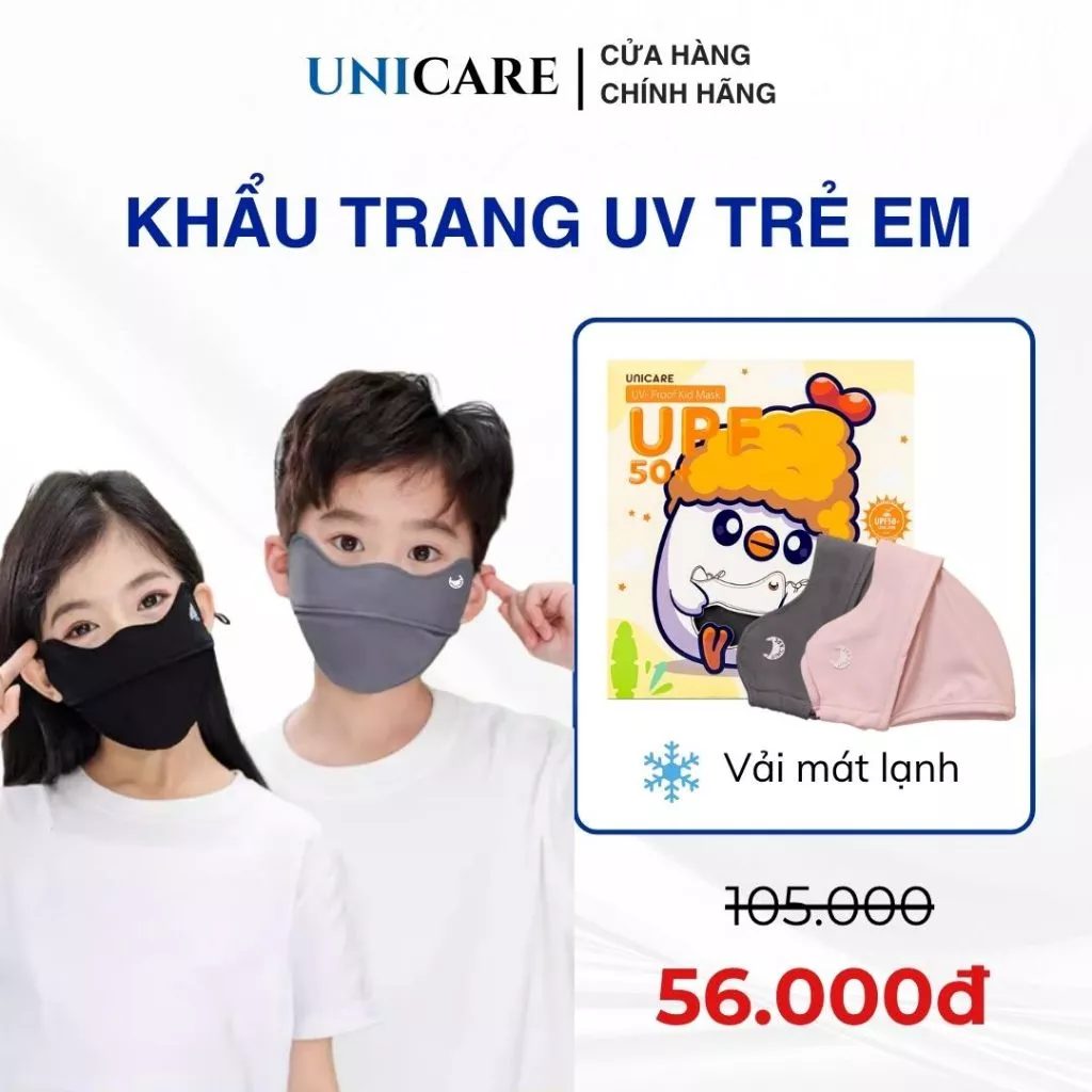 Khẩu trang UV Unicare cho trẻ em - UV Proof Mask Kids, khẩu trang chống tia UV vải mềm mịn phù hợp với bé 4 - 12 tuổi
