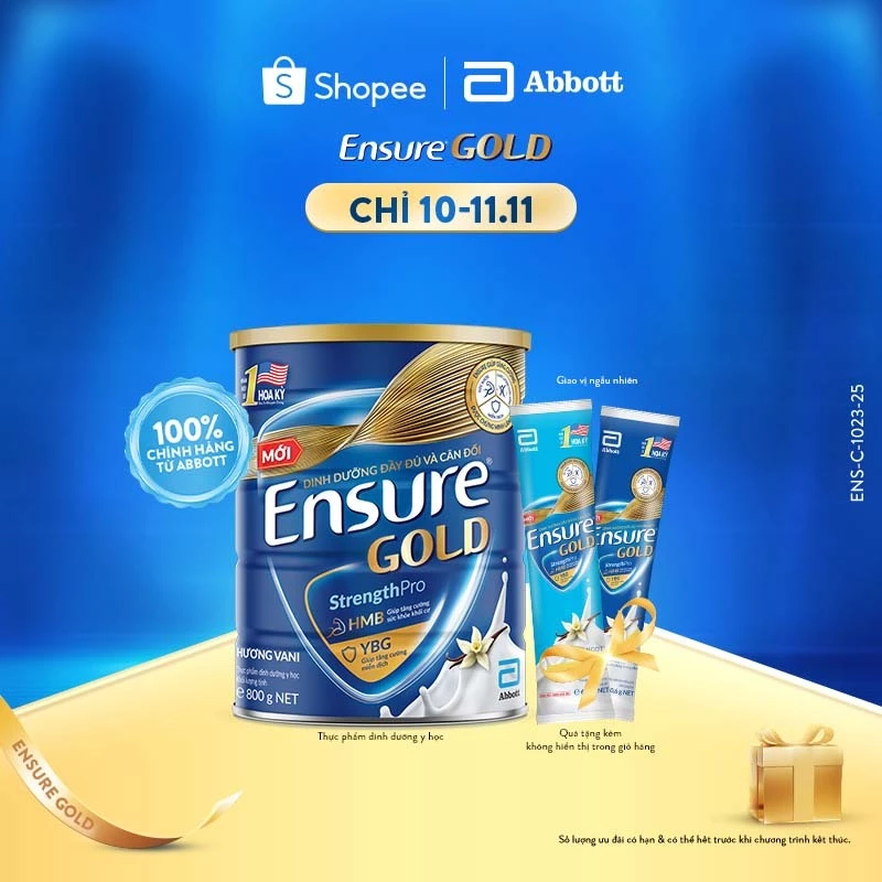 [Tặng 2 gói dùng thử bất kì] Sữa bột Ensure Vani (HMB) 800g