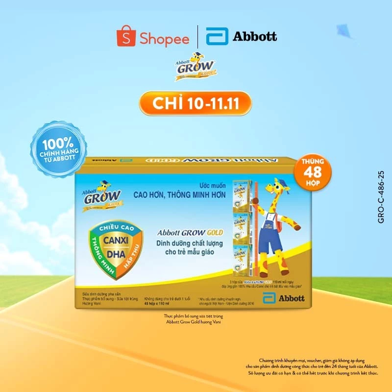 Thùng 48 hộp Sữa nước Abbott Grow Gold 110ml/hộp