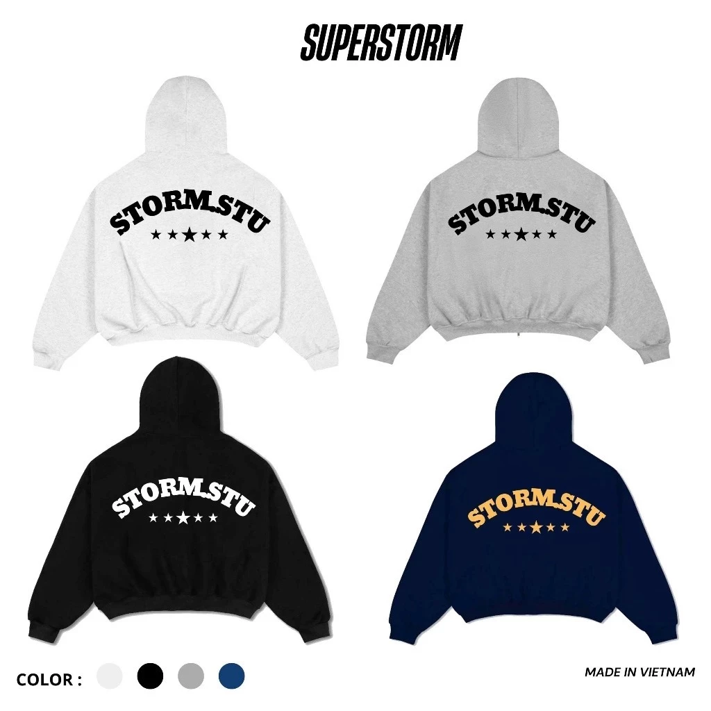 Áo Khoác Hoodie Zip Nam-Nữ STORM_STU In Dập Nổi Cao Cấp Chất Nỉ Dày Dặn Chuẩn From Dáng FORM BOXY size 35-75 Kg